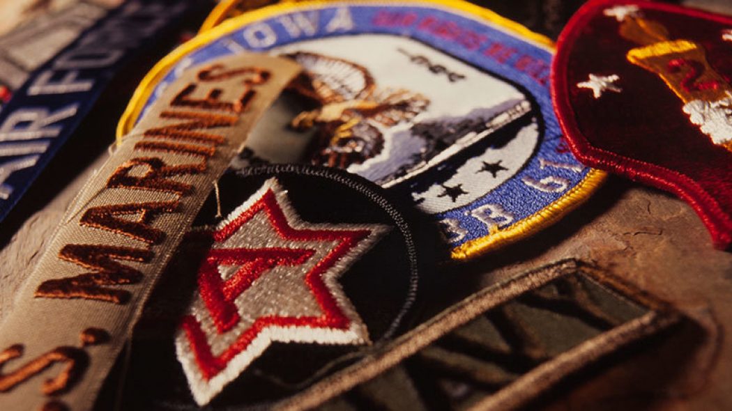Close up image of military and service badges